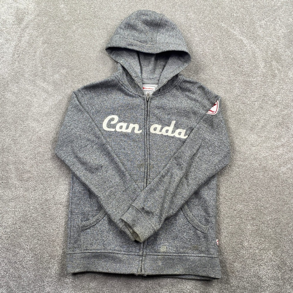 Canadiana Kids Gray Heather Full Zip‎ Hoodie Canada Logo Sweatshirt Size L 10-12